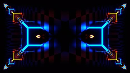 Orange And Blue Neon Energy On Corners Kaleidoscope Background Vj Loop In 4K