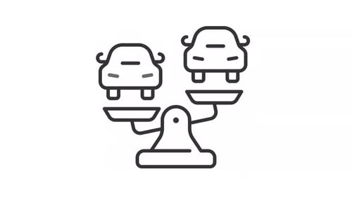 Thin line black animation of cars on weight scale icon