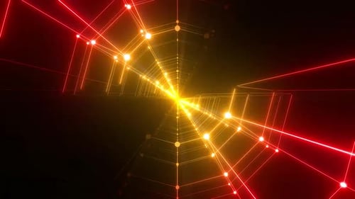 Dynamischer digitaler Netzwerktunnel mit leuchtendem Licht und Datenpunkten