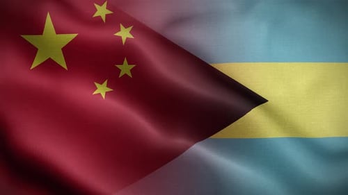 China and Bahamas Flags Waving Animation