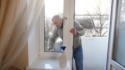30. Man cleaning window. House cleaning.