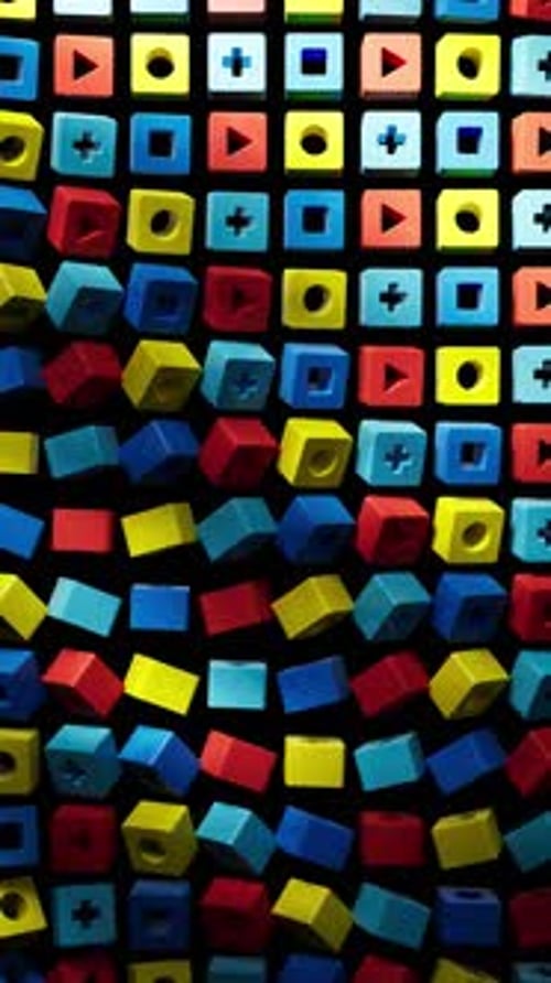 Vibrant Animated Cubes with Digital Icons Background