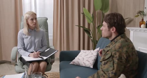 War Veteran Therapy Session at Psychologist Office
