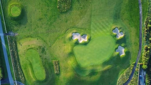 Putting Green on Ramside Golf Course in County Durham - Aerial Drone 4K HD Footage Top Down