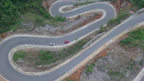 Aerial view of Khau Coc Cha mountain pass in Bao Lac, Cao Bang, Vietnam