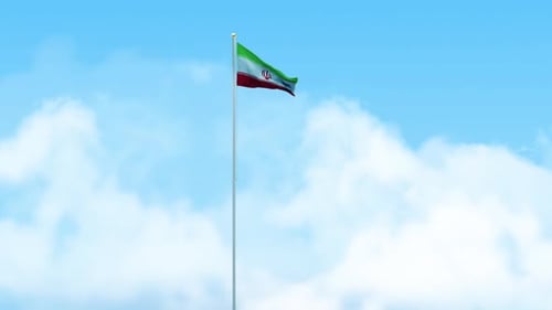 Waving Flag of Iran on Blue Sky Background