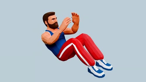 3D Animated Low Poly Man Performing Sit-Ups Exercise