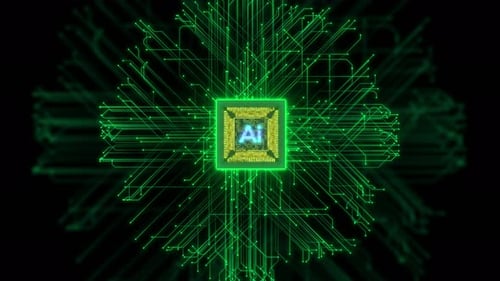 AI CPU Processor Chip With Data Flow Animation