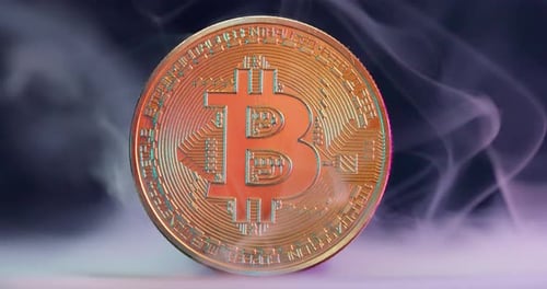 Bitcoin Cryptocurrency With Smoke Close Up