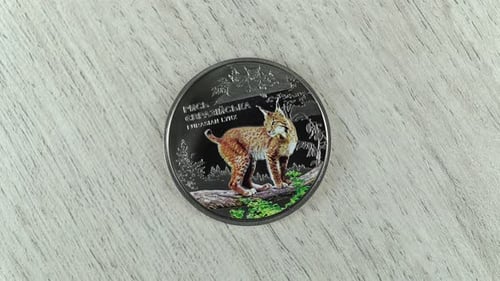 Pièce commémorative Tchernobyl. Renaissance. Lynx eurasien en arrière-plan.