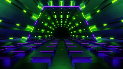 Lime And Purple Rhomboid Neon Futuristic Corridor Background Vj Loop In HD