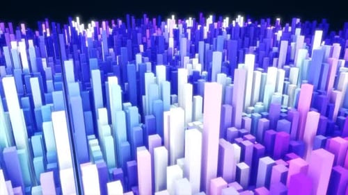 Abstract purple landscape of futuristic rectangles moving waves background