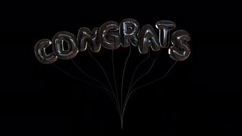Floating Black Balloon Congrats Text Animation