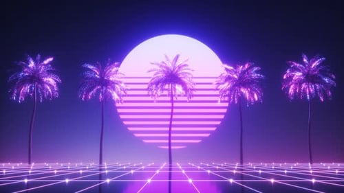 Synth Wave Palms And Sun Background