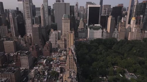 Aerial video of the skyscrapers in the city, Central Park in New York. USA
