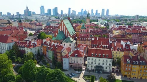 Aerial view of colorful houses in Warsaw, Poland.