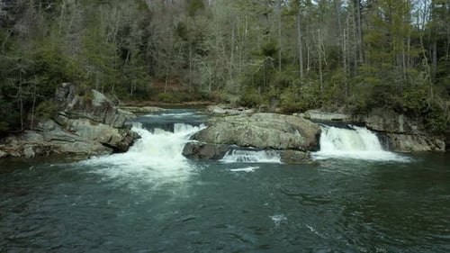 Low View of Linville Falls, Cascading Waterfalls and Verdant Trails