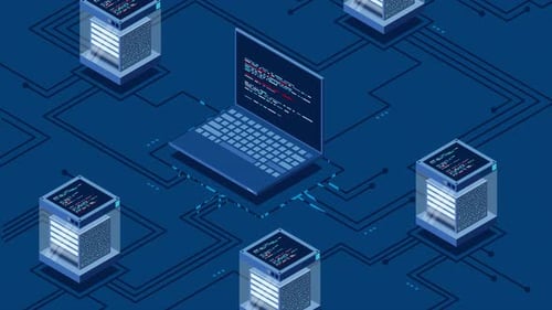 Abstract isometric high technology animation. Cloud storage isometric illustration. Big data center