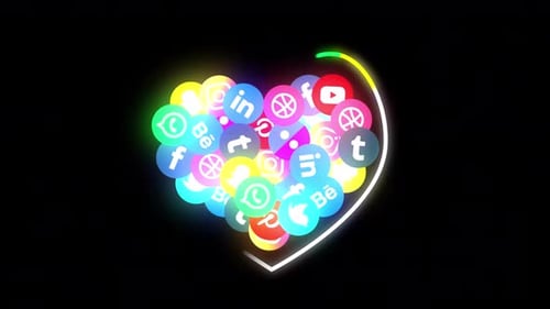 Social Media Logos Glowing Animation Alpha Channel 4K