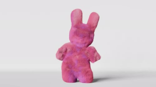 3D Fluffy Pink Rabbit Character Wiggles Ears Animation