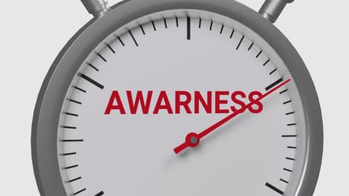 Animated 3D Stopwatch Measuring Awareness Progress with Sweeping Hand