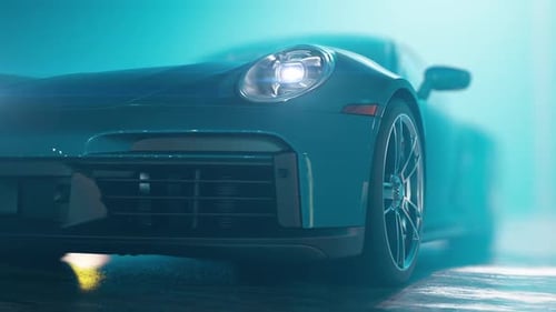 dynamic car animation with the effect of scanning in a dark room and in blue tones