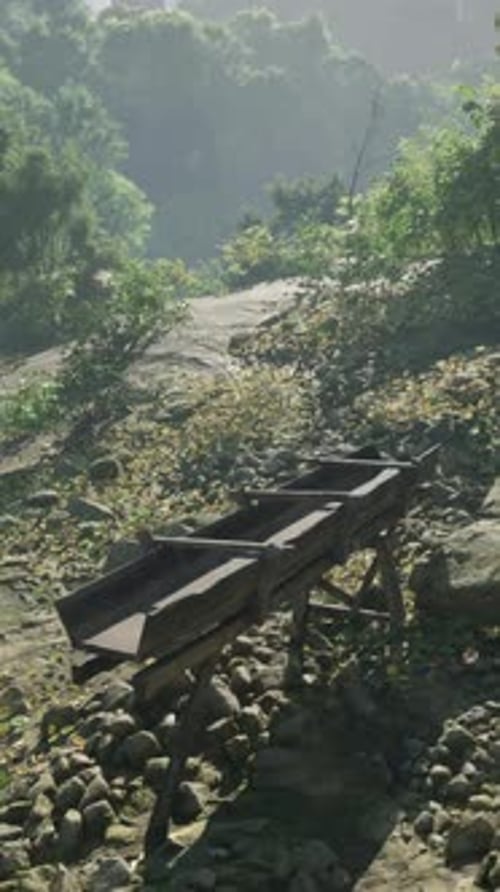 Primitive Water Supply System From Wooden Gutters