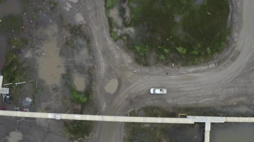 Aerial Top Down Drone shot Flying over Flooding Climate Research Center in the Thawed Permafrost
