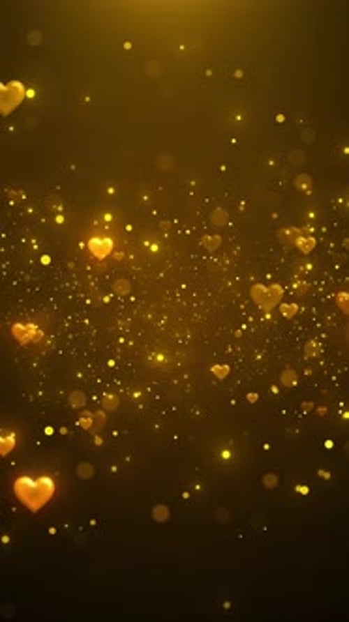 Sparkling Golden Hearts Moving Upwards Background