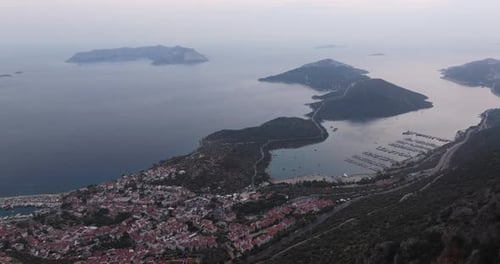 Sunset view over the coastline of Kas, Antalya, capturing the serene beauty of the coastal landscape