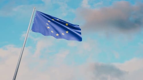 European Union Flag Waving Against Blue Sky