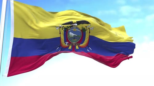 Realistic Ecuador Flag Waving in Blue Sky Loop