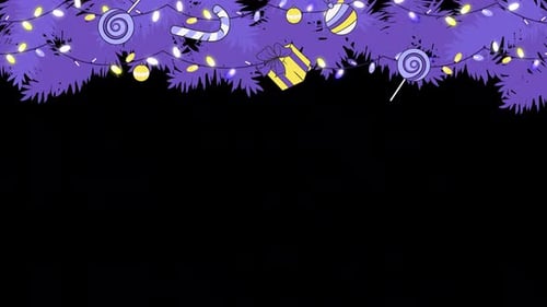 Christmas animation with ALPHA channel. Christmas Tree Branches, gifts, candy cane, festive