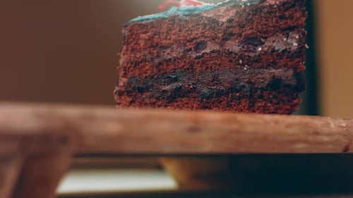 Close-Up of Delectable Slice of Chocolate Layer Cake