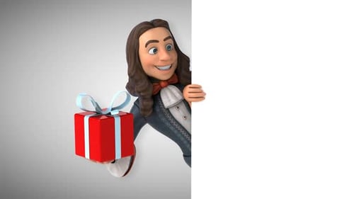 3D Animated Cartoon Character Holding Red Gift Box