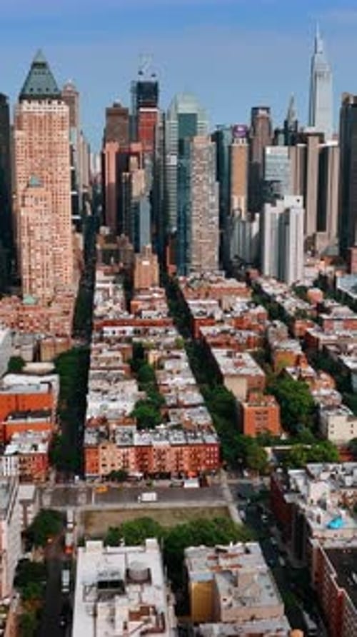 Approaching gorgeous skyscrapers in the New York midtown.