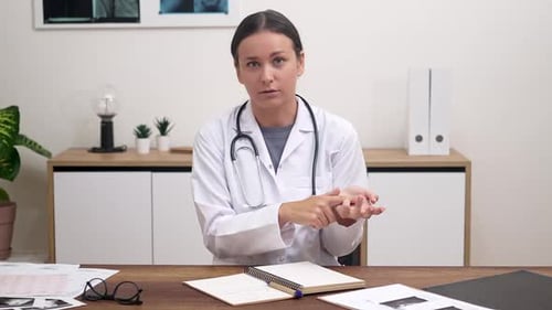 Female Doctor Explains Symptoms in Office Setting