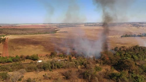 Aerial view of bush fire beside highway, fire, bush, danger