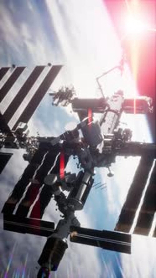 View of the International Space Station Above Earth at Sunset