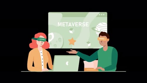 Two individuals engaging in the metaverse experience