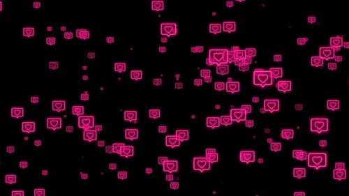 Neon Pink Heart Like Icons Floating Social Media Background Loop V2