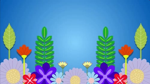 Floral spring cartoon animation with gradient blue background