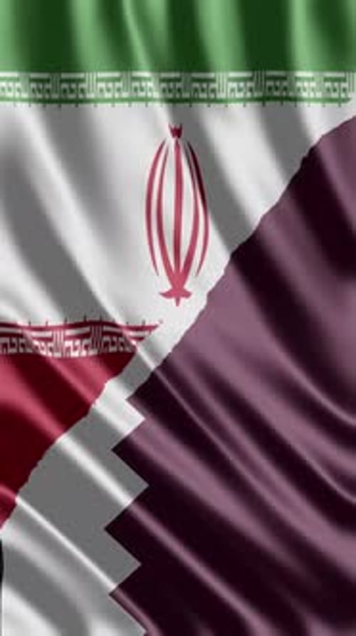 Waving Flags of Iran and Qatar Split Vertically