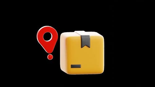 3D Animated Delivery Package with Location Pin Icon