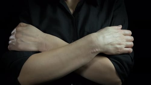 Stressed Female Show Silence Gesture