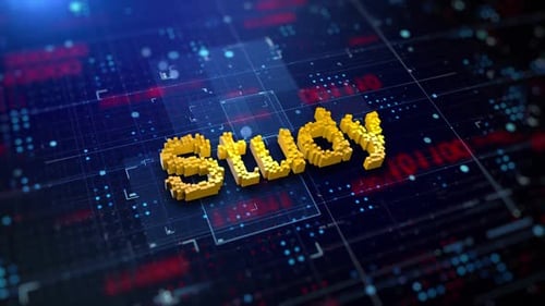 Voxel Study Word on Digital Technology Grid Animation