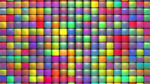 3D-animierter glänzender bunter quadratischer Kacheln, Raster-Hintergrund-Vib