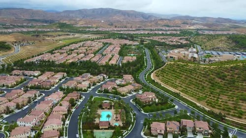 Aerial View of Upscale Residential Neighborhood in Irvine, Orange County CA USA. Homes of Rich and F