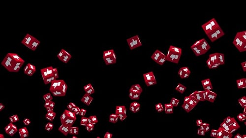 Schwebende Würfel mit dem Daumen nach unten im digitalen Raum