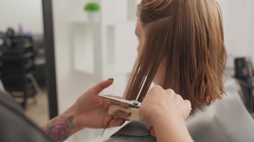 Woman Getting Haircut in a Bright Modern Salon